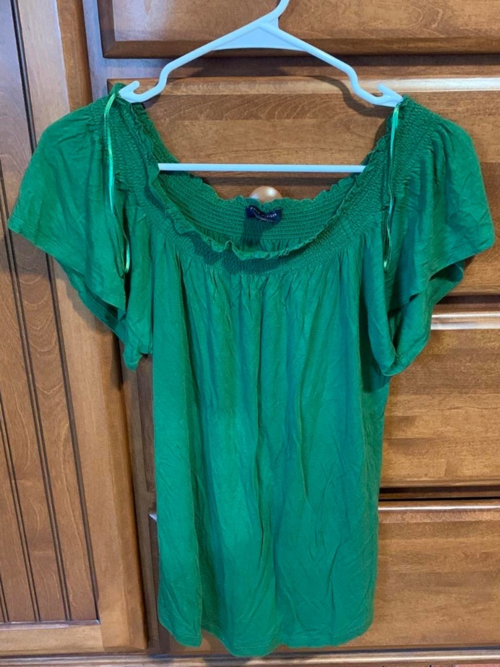 Tommy Hilfiger Off Shoulder Blouse Top Emerald Green Women's Large